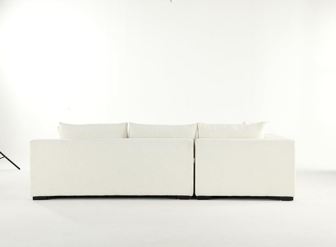 113" Wide Sectional sofa, Modern Boucle Fabric L-Shaped Sofa Couch Bed, 2 Pieces Modular Sectional Couch with Left Facing Chaise and 2 Pillows (White)