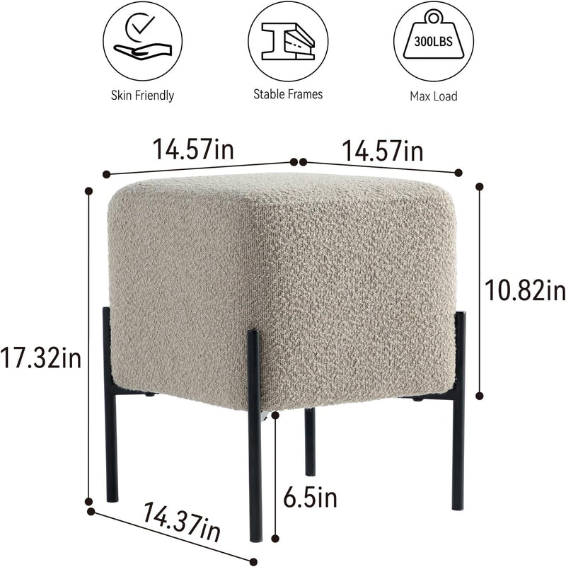 Khaki Cube-Shaped Boucle Stool 