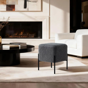 Everest Ivory Cube Shaped Boucle Gray Stool #100169 Get Set Style Furniture