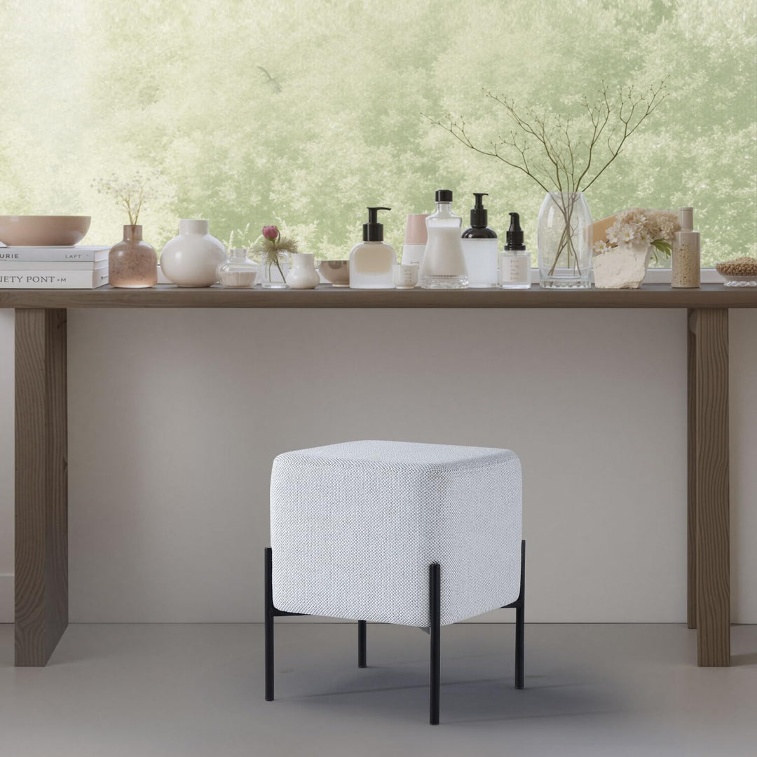 Everest Ivory Cube Shaped Boucle Light Gray Stool