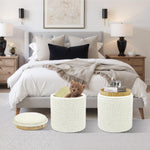 Load image into Gallery viewer, White Sherpa Round Ottoman With Storage #100127
