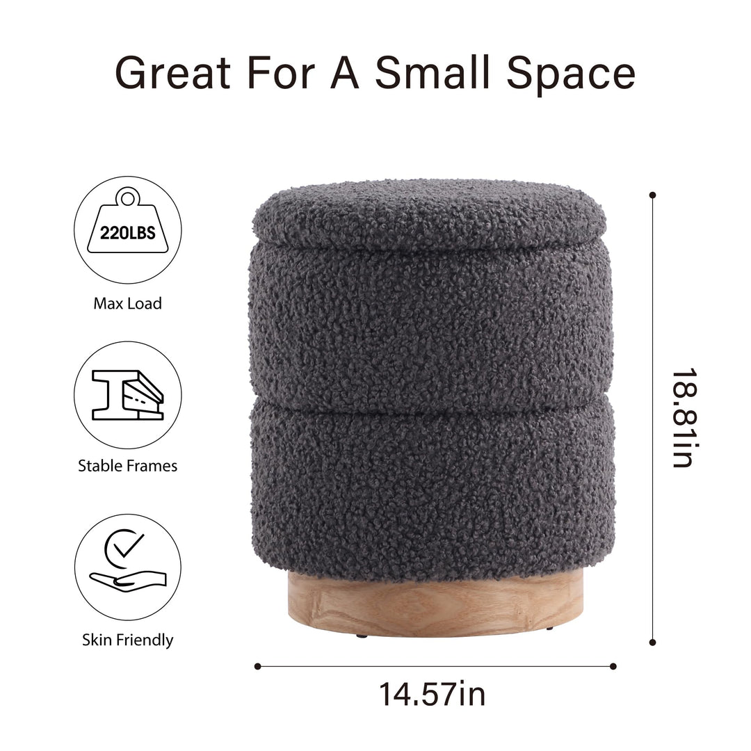 Wooden Base Storage Ottoman: Grey Boucle #100112