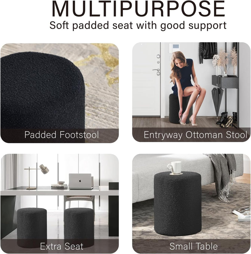 Paulo Boucle Fabric Round Ottoman