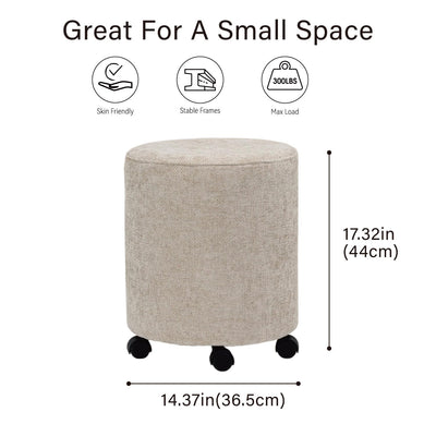Creamy Round Ottoman With Pulley #100150
