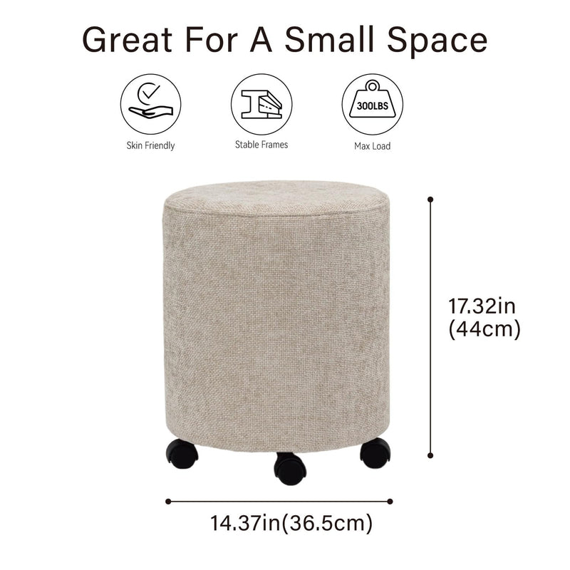 Creamy Round Ottoman With Pulley 