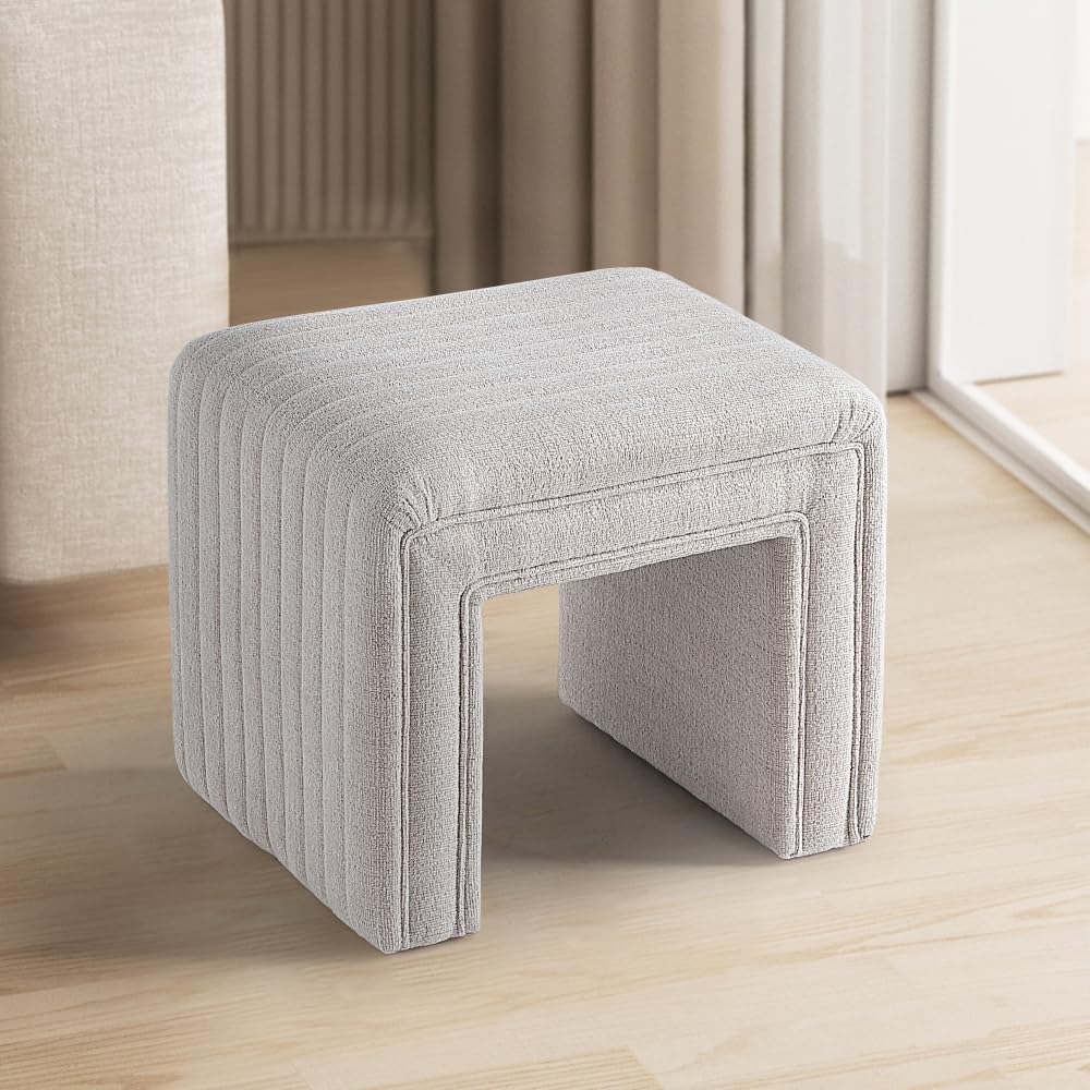 Moony Beige with White Boucle U Shaped Ottoman #100190