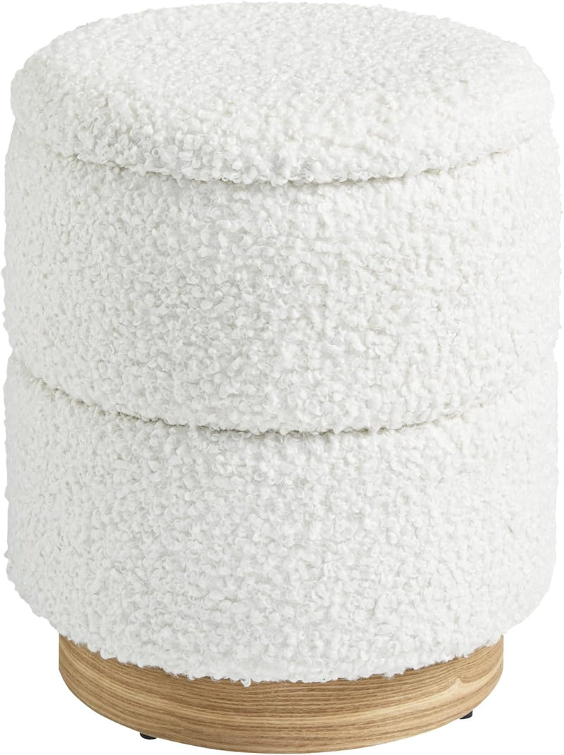 Wooden Base Storage Ottoman: White Boucle 