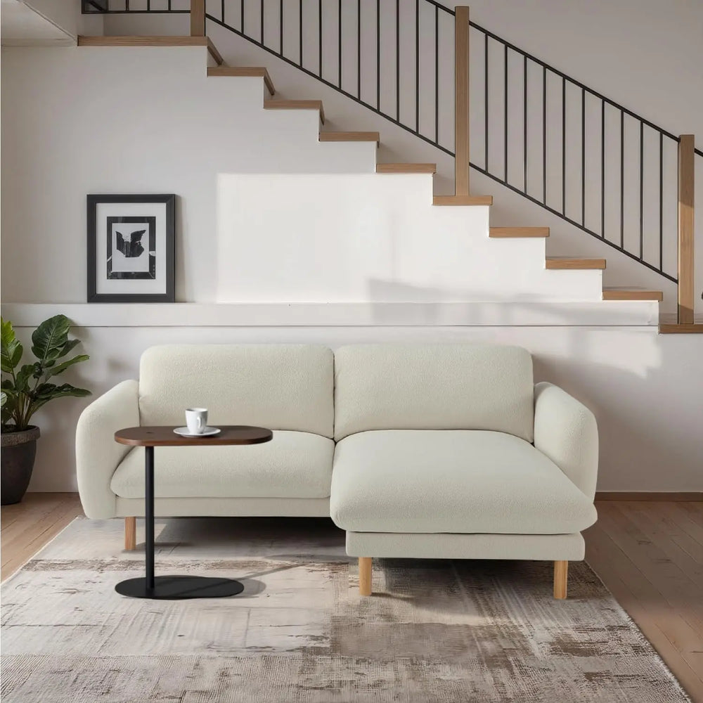 Scandi 86 Inch Modern L-Shaped Convertible Sectional Sofa in Off White Fabric - Reversible Chaise and Wood Foundation by Get Set Style Furniture.