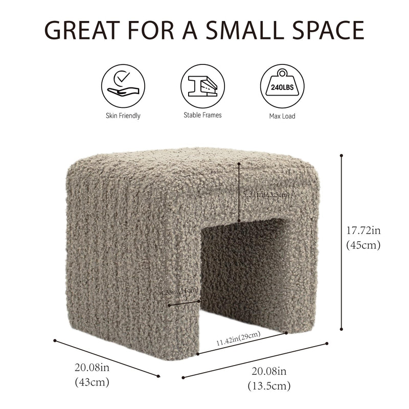 Taupe U Shaped Teddy Fleece Ottoman 