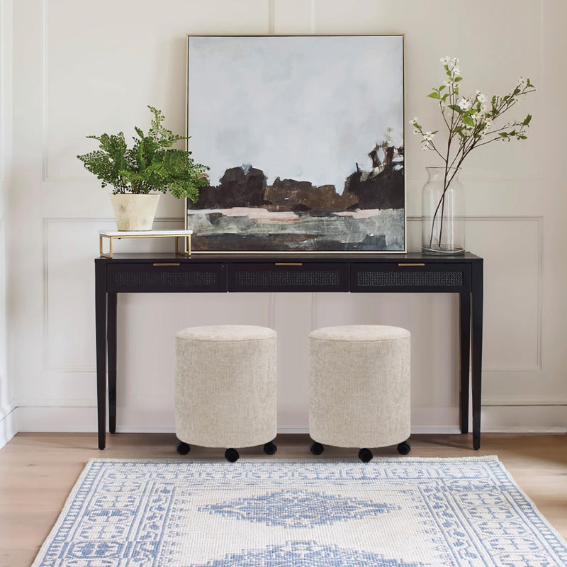 Creamy Round Ottoman With Pulley 