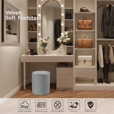 Light Grey Velvet Round Ottoman #100142