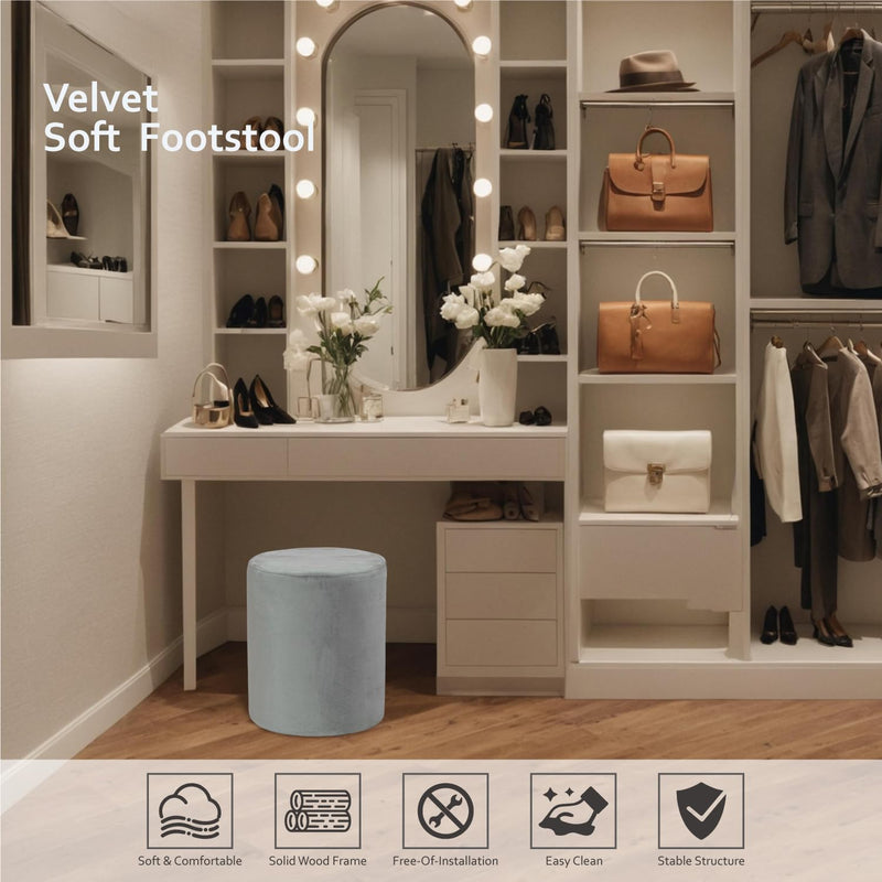 Light Grey Velvet Round Ottoman 