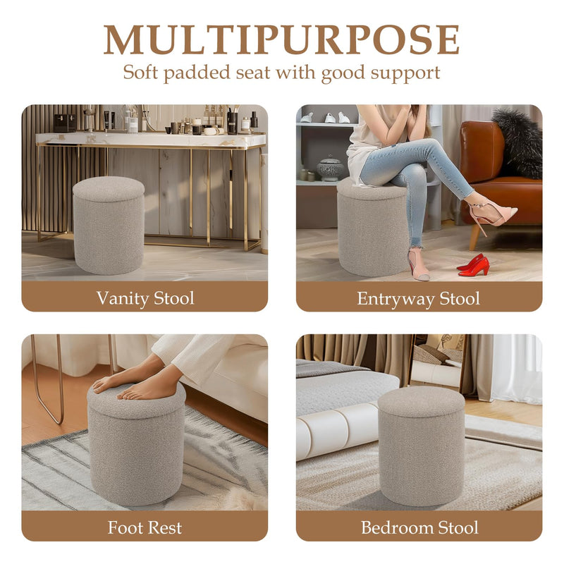 Taupe Round Ottoman With Storage 