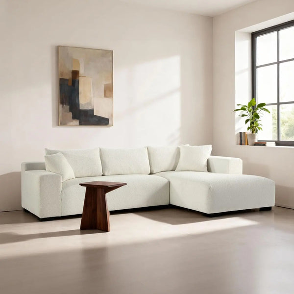 Lorea 113" Boucle L-Shaped Sectional Sofa – White - Right Get Set Style Furniture