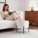 Load image into Gallery viewer, Everest Ivory Cube Shaped Boucle White Stool #100192