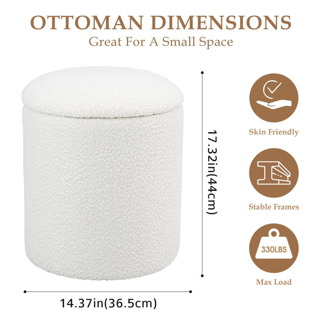 White Round Ottoman With Storage #100119