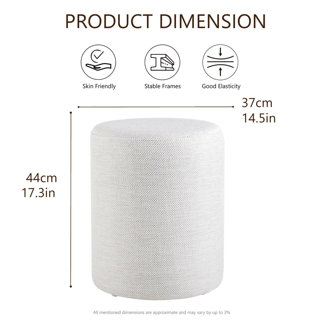 Linen Light Gray Round Ottoman