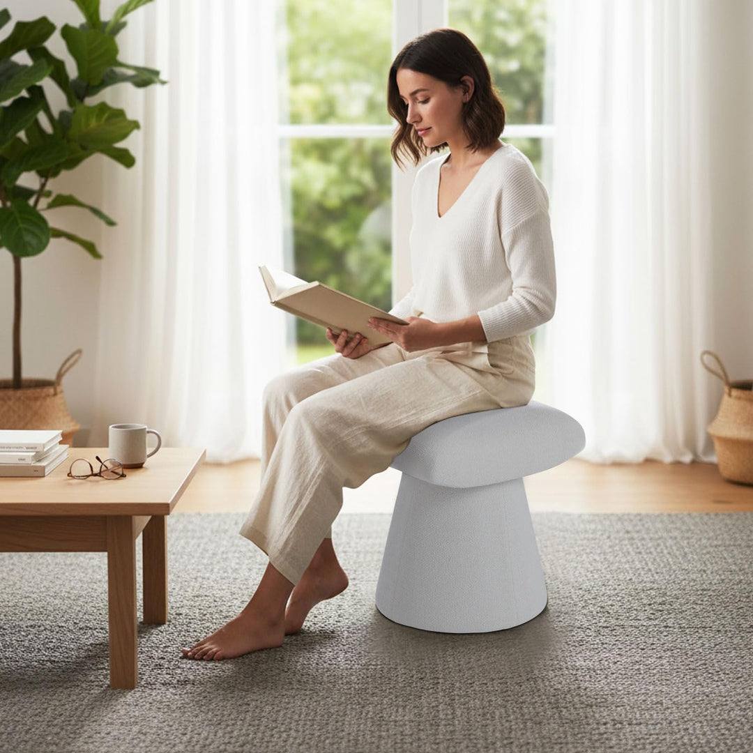 Pringle's  Saddle-shaped Ottoman, Elegant Curved Accent Stool with Plush Upholstered Seat, Chic Footrest & Stylish Statement Piece for Living Room, Bedroom, or Lounge Spaces (Snow White)