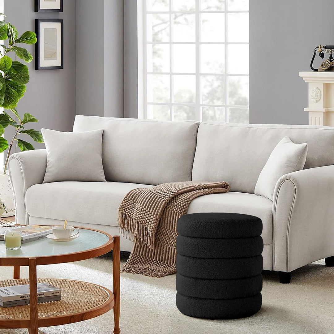Black Fabric Round Ottoman with Storage #100098