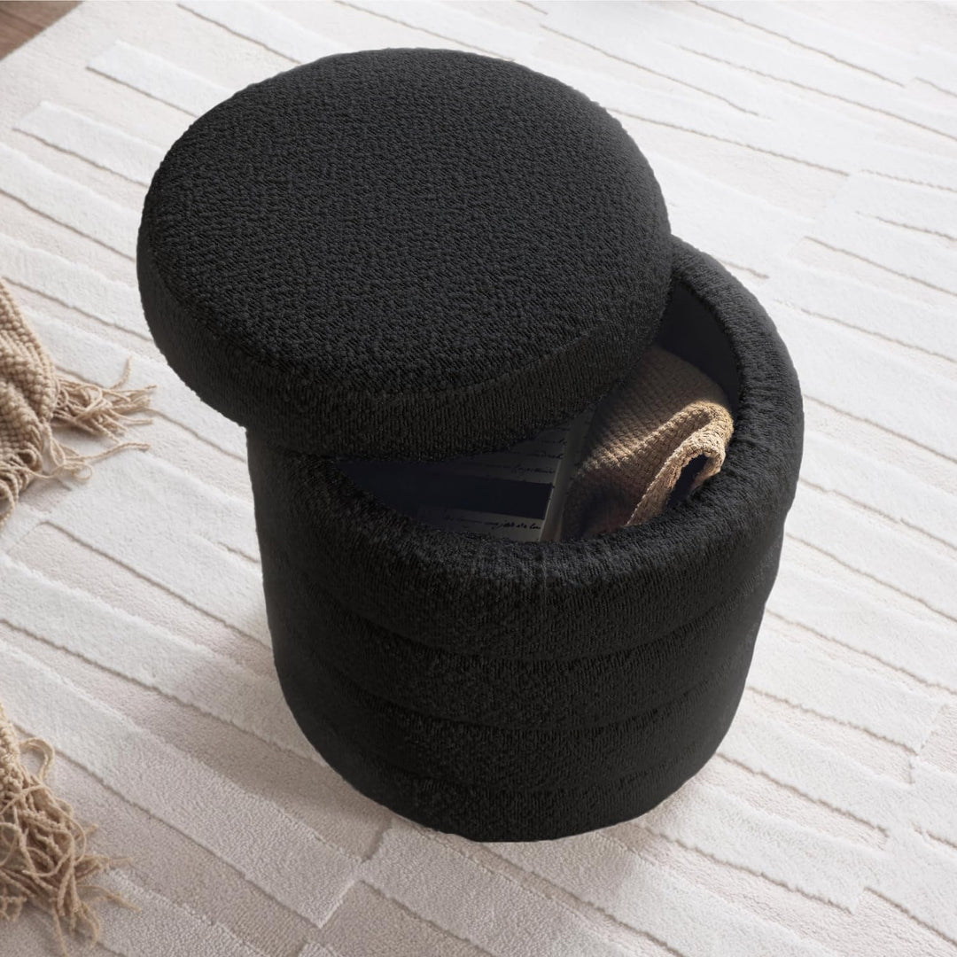 Black Fabric Round Ottoman with Storage #100098
