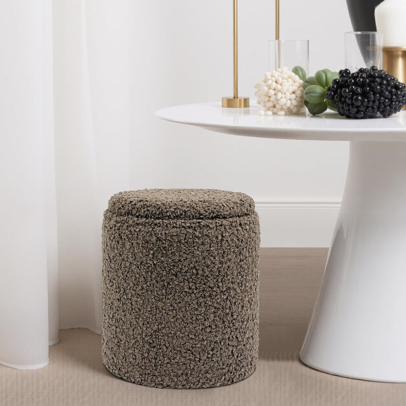 Taupe Sherpa Round Ottoman With Storage 