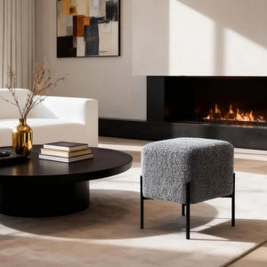 Everest Ivory Cube Shaped Boucle Gray Stool #100169 Get Set Style Furniture