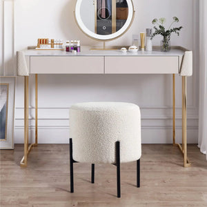 Linen Round Stool with Black Metal Legs Get Set Style Furniture