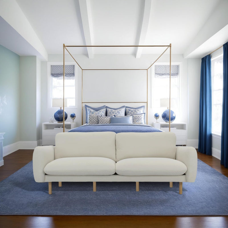 Off White Wood Modern Living Room Sofa 