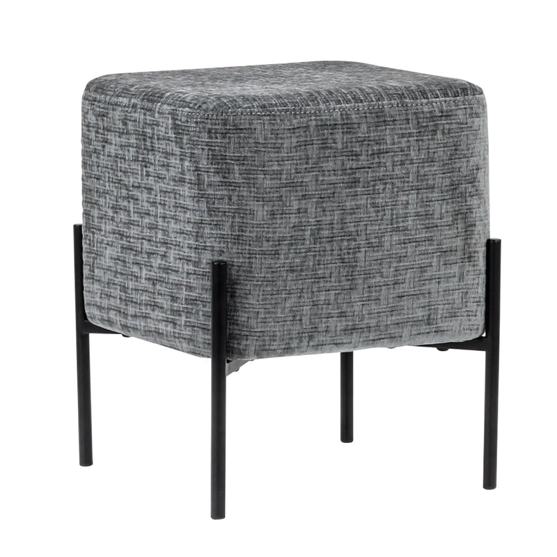 Dark Grey Cube-Shaped Chenille Stool 