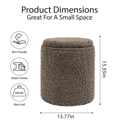 Taupe Sherpa Round Ottoman With Storage #100125