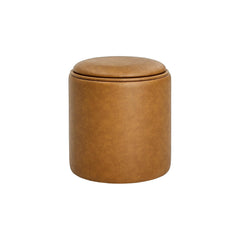 Boda Round Faux Leather Storage Ottoman Stool with Wooden Lid (Camel Brown) Get Set Style Furniture
