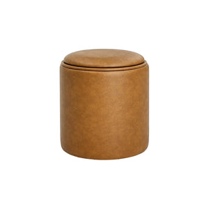 Boda Round Faux Leather Storage Ottoman Stool with Wooden Lid (Camel Brown) Get Set Style Furniture