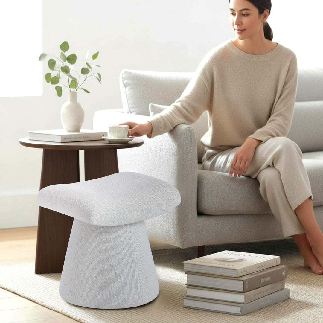 Pringle's  Saddle-shaped Ottoman, Elegant Curved Accent Stool with Plush Upholstered Seat, Chic Footrest & Stylish Statement Piece for Living Room, Bedroom, or Lounge Spaces (Snow White)