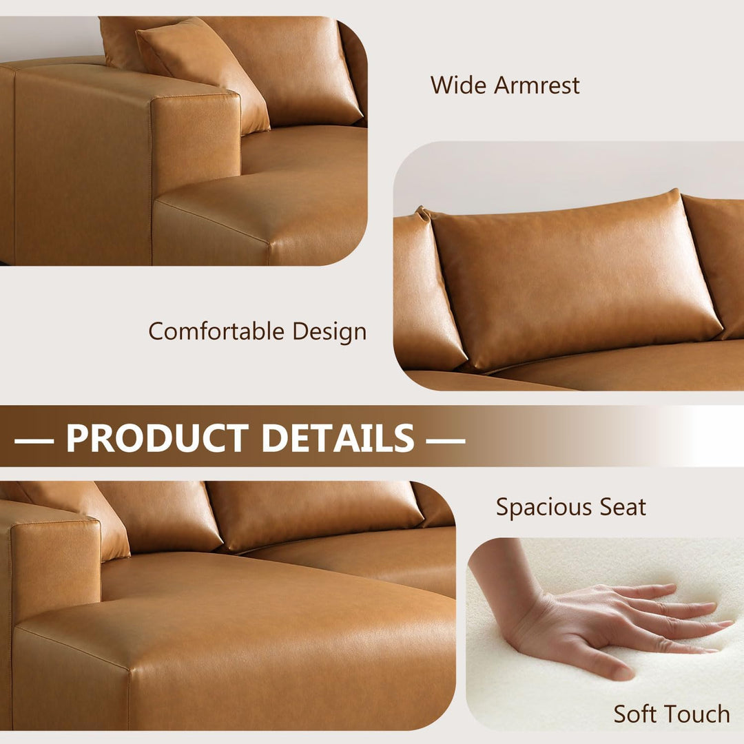 113" Wide Sectional Leather Sofa, Modern L-Shaped Sofa Couch with Chaise
