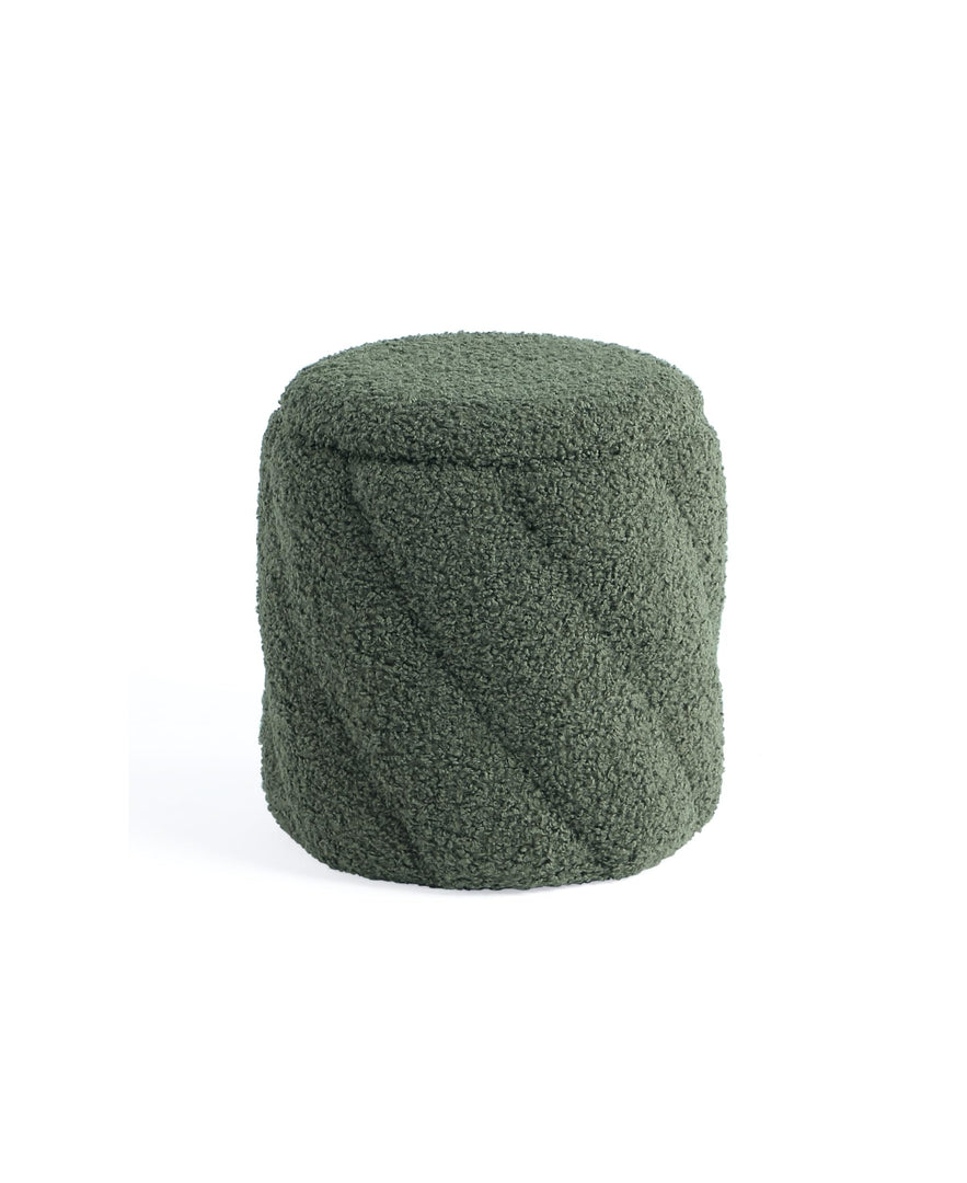 Round Ottoman with Soft Padded Seat, Storage Vanity Stool for Makeup, Upholstered Footrest Stool Ottoman Foot Stool (Green) #100201