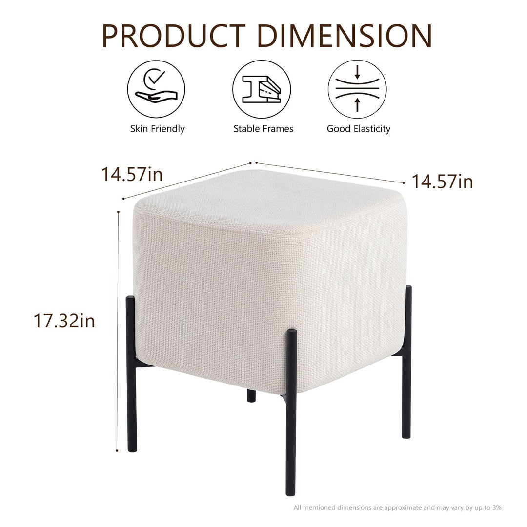 Everest Ivory Cube Shaped Boucle White Stool #100192