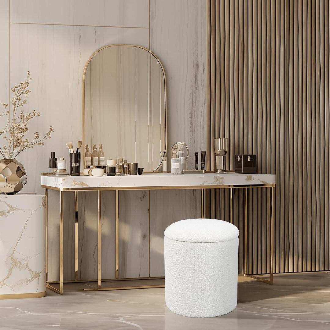 White Round Ottoman With Storage #100119