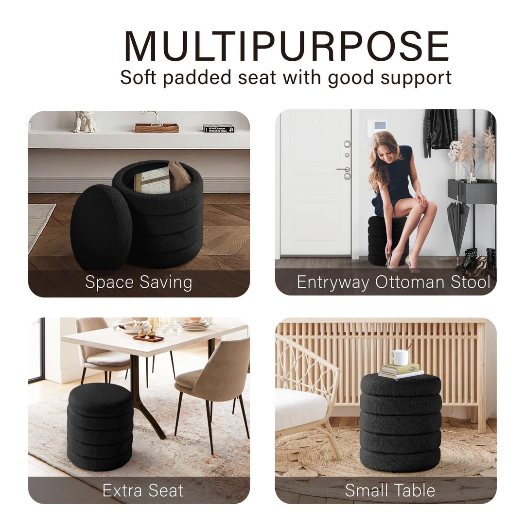 Black Fabric Round Ottoman with Storage #100098