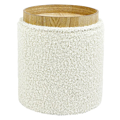 White Sherpa Round Ottoman With Storage #100127