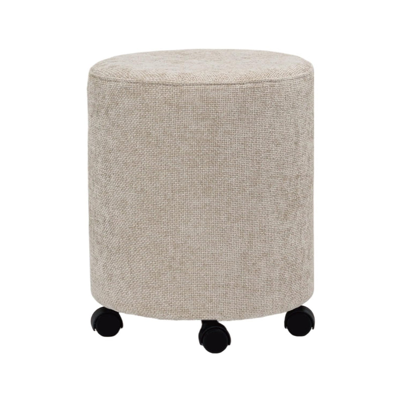 Creamy Round Ottoman With Pulley 