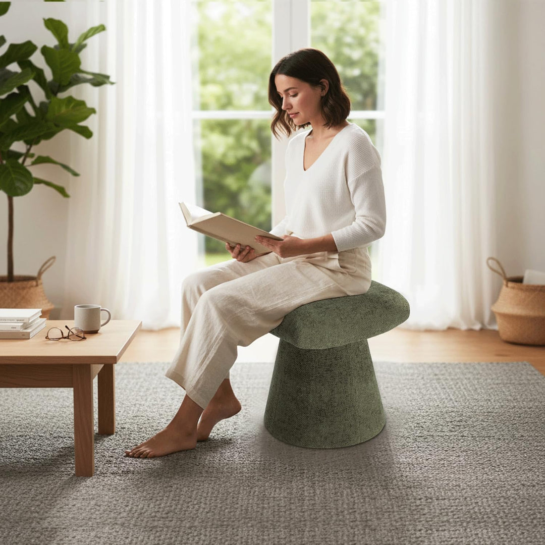 Pringle's Saddle-shaped Ottoman, Elegant Curved Accent Stool with Plush Upholstered Seat, Chic Footrest & Stylish Statement Piece for Living Room, Bedroom, or Lounge Spaces (Olive Green)