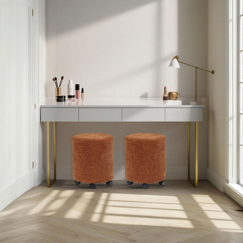 Orange Round Ottoman With Pulley 