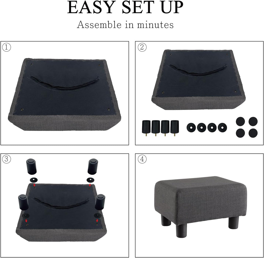 Luxora Rectangle Dark Gray Linen Small Foot Stool
