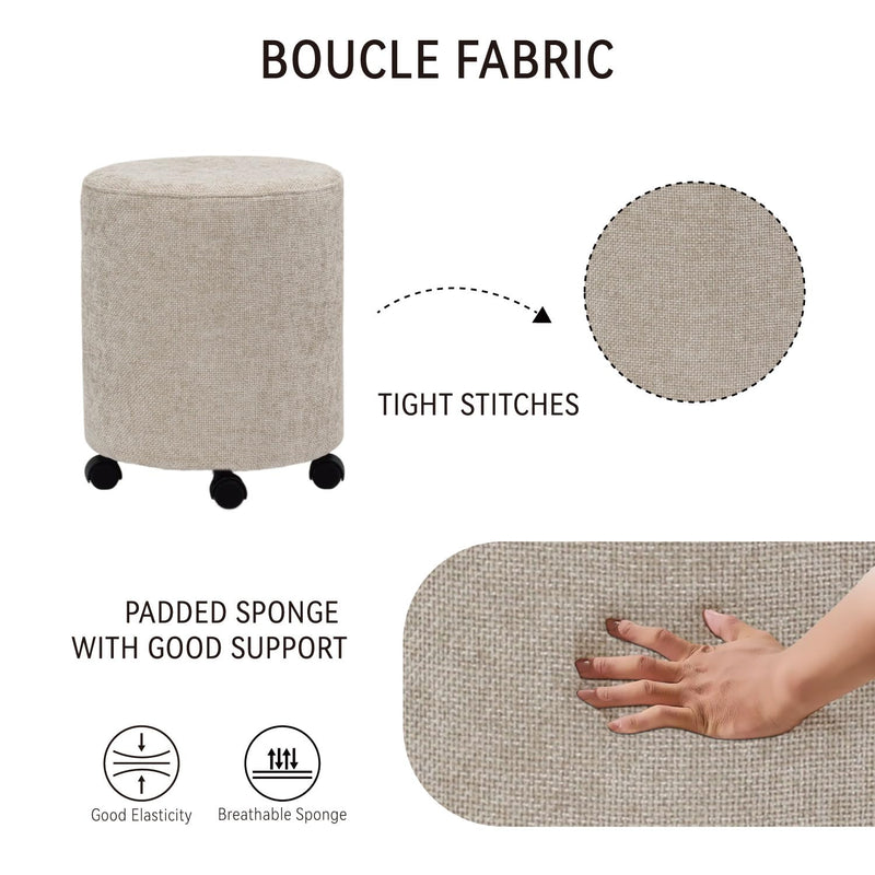 Creamy Round Ottoman With Pulley 