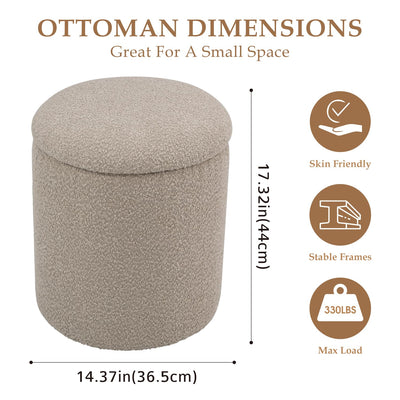 Taupe Round Ottoman With Storage #100118