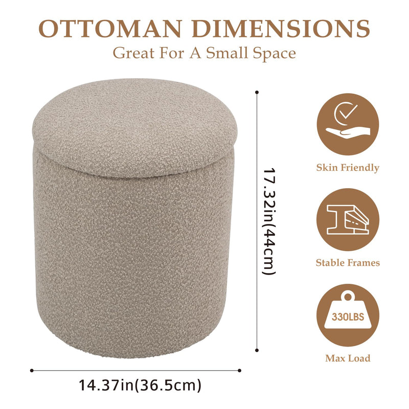 Taupe Round Ottoman With Storage 