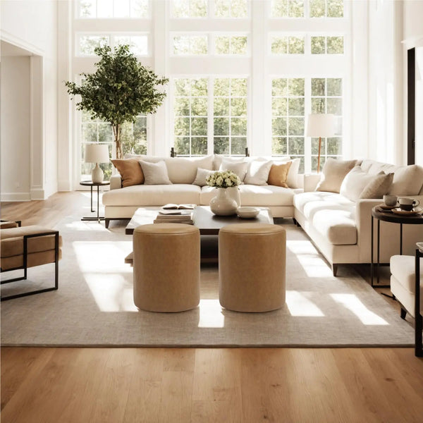 Brown Round Leather Ottoman #100146 Get Set Style Furniture