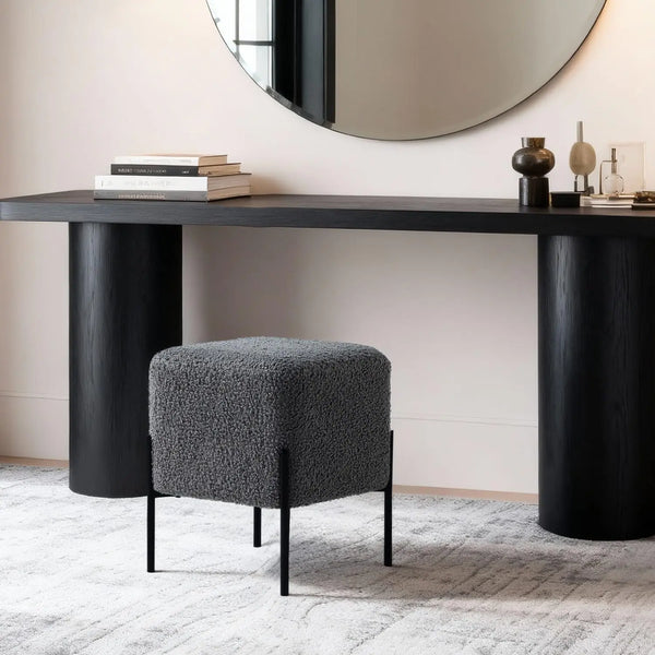 Everest Ivory Cube Shaped Boucle Gray Stool #100169 Get Set Style Furniture