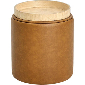 Boda Round Faux Leather Storage Ottoman Stool with Wooden Lid (Camel Brown) Get Set Style Furniture