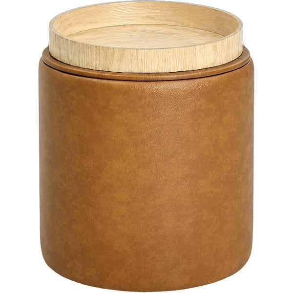 Boda Round Faux Leather Storage Ottoman Stool with Wooden Lid (Camel Brown) Get Set Style Furniture